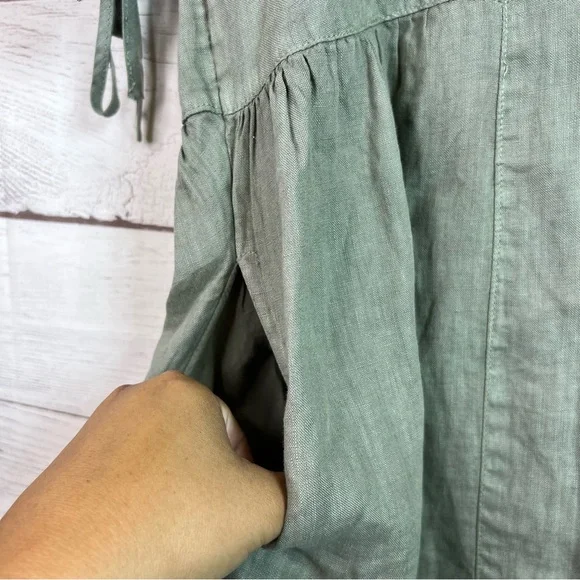 Sigrid Olsen Green Short Sleeve V-Neck Tunic Blouse Linen Lagenlook Size S - Picture 9 of 12